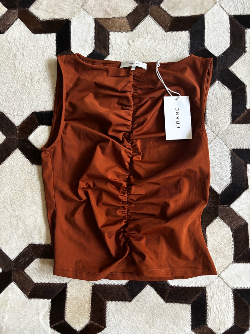 Frame Denim Rust Sleeveless Ruched Front Tank - Picture 4 of 6